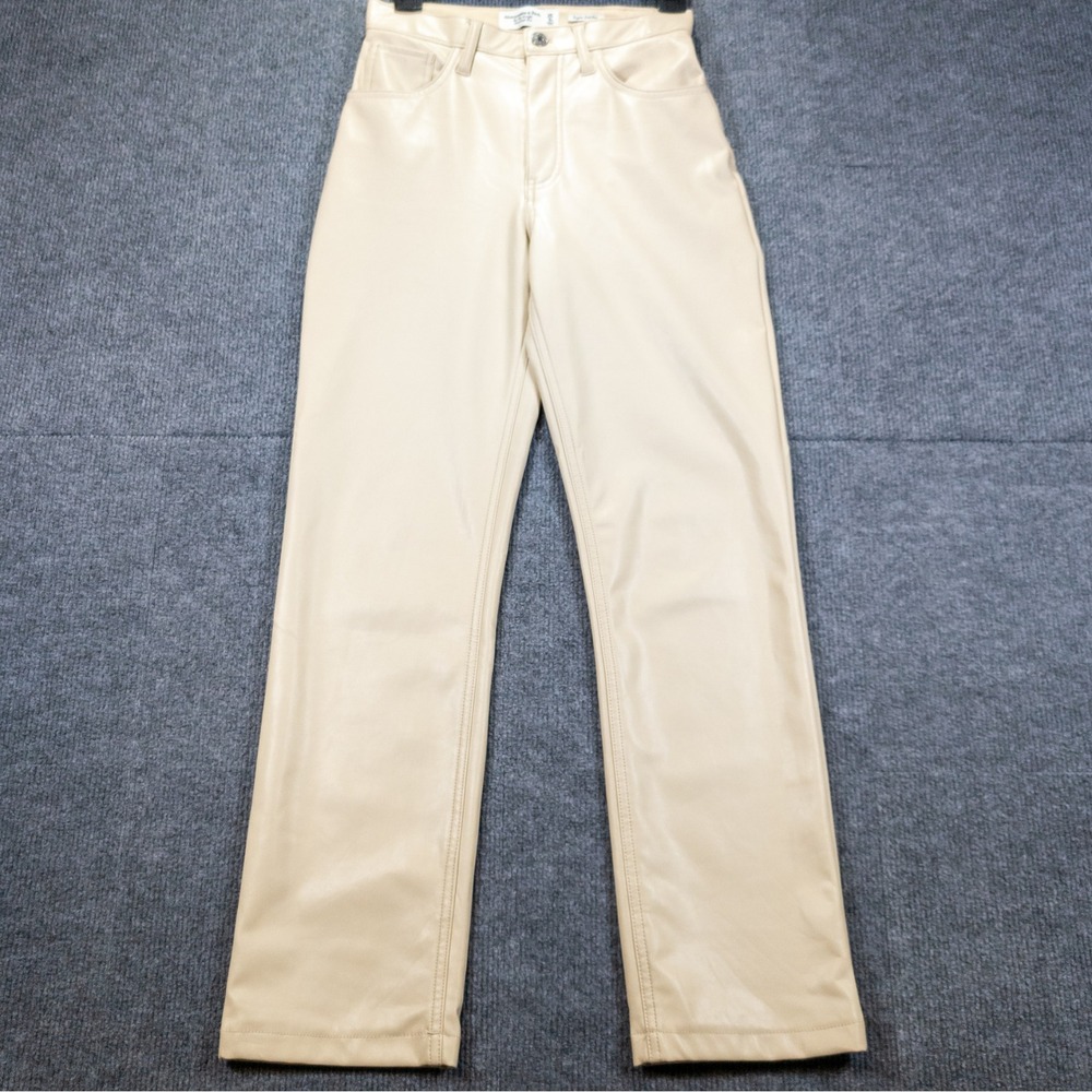 Abercrombie Vegan Leather Pants Women 0 Cream Straight Ultra High Rise Trousers